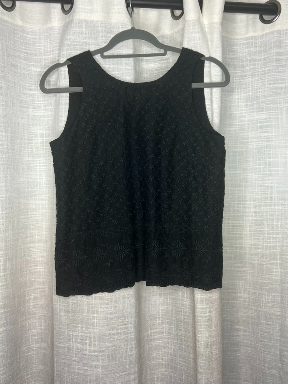 Loft Black Eyelet Patterned Top